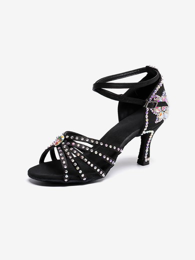 Women's Sandals Satin Rhinestone Kitten Heel Dance Shoes #UKM03031209