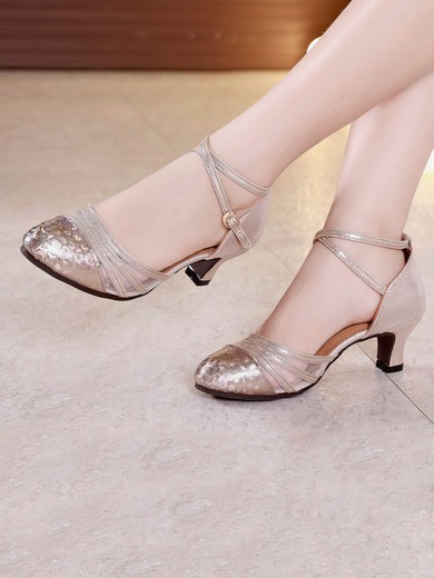 Women's Closed Toe PVC Sequin Flat Heel Dance Shoes #UKM03031220
