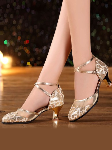 Women's Closed Toe Real Leather Sequin Kitten Heel Dance Shoes #UKM03031225