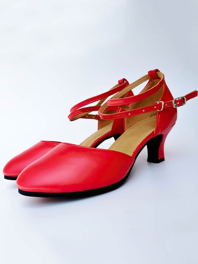 Women's Closed Toe PVC Buckle Kitten Heel Dance Shoes #UKM03031233