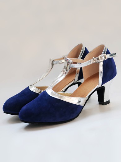 Women's Closed Toe Velvet Buckle Kitten Heel Dance Shoes #UKM03031236