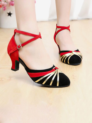 Women's Closed Toe Velvet Sequin Kitten Heel Dance Shoes #UKM03031237