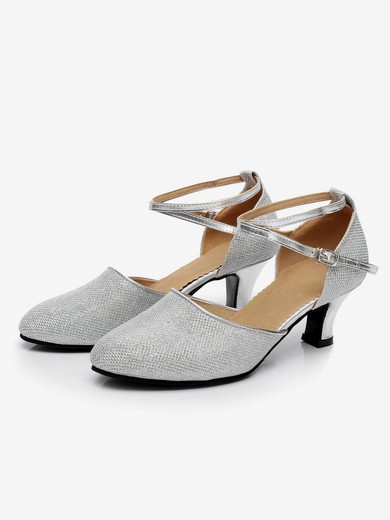 Women's Closed Toe Sparkling Glitter Buckle Kitten Heel Dance Shoes #UKM03031238