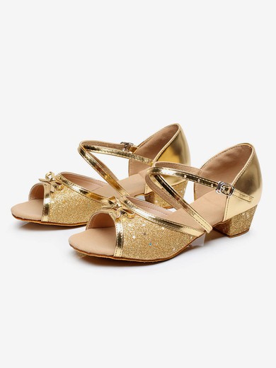 Kids' Peep Toe Sparkling Glitter Sequin Flat Heel Dance Shoes #UKM03031243