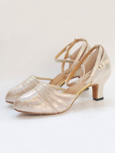 Women's Closed Toe Sparkling Glitter Buckle Kitten Heel Dance Shoes #UKM03031245