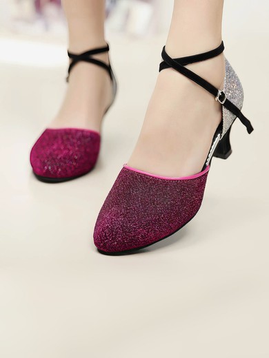 Women's Closed Toe Sparkling Glitter Buckle Kitten Heel Dance Shoes #UKM03031253