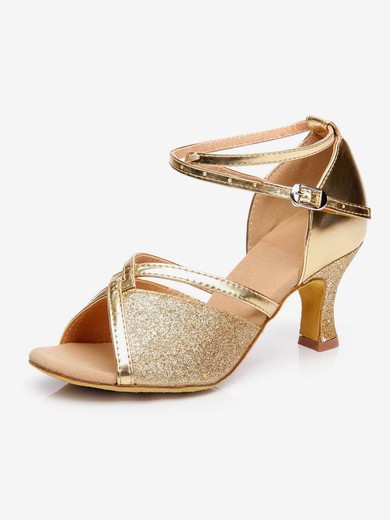 Women's Sandals Sparkling Glitter Kitten Heel Dance Shoes #UKM03031255