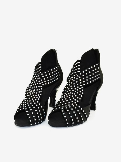 Women's Peep Toe Velvet Zipper Stiletto Heel Dance Shoes #UKM03031264