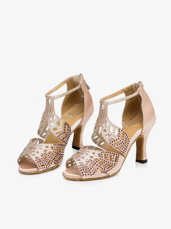 Women's Sandals Satin Crystal Kitten Heel Dance Shoes #UKM03031266