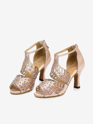 Women's Sandals Satin Crystal Kitten Heel Dance Shoes #UKM03031266