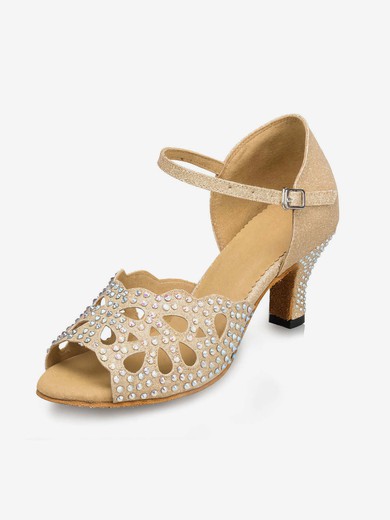 Women's Sandals Satin Crystal Kitten Heel Dance Shoes #UKM03031274