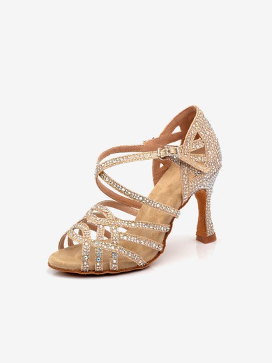 Women's Sandals Satin Crystal Kitten Heel Dance Shoes #UKM03031277