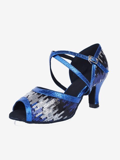 Women's Sandals PVC Sequin Kitten Heel Dance Shoes #UKM03031279
