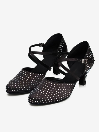 Women's Closed Toe Satin Crystal Kitten Heel Dance Shoes #UKM03031287