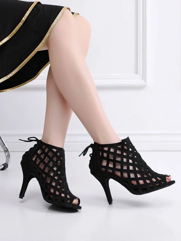 Women's Peep Toe Velvet Zipper Stiletto Heel Dance Shoes #UKM03031313