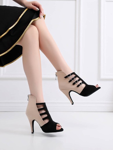 Women's Peep Toe Velvet Zipper Stiletto Heel Dance Shoes #UKM03031315