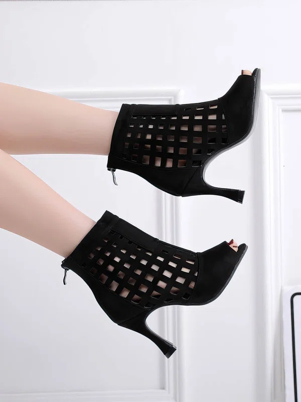 Women's Peep Toe Velvet Zipper Stiletto Heel Dance Shoes #UKM03031319