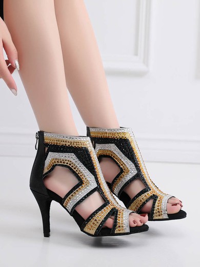 Women's Peep Toe PVC Zipper Stiletto Heel Dance Shoes #UKM03031321