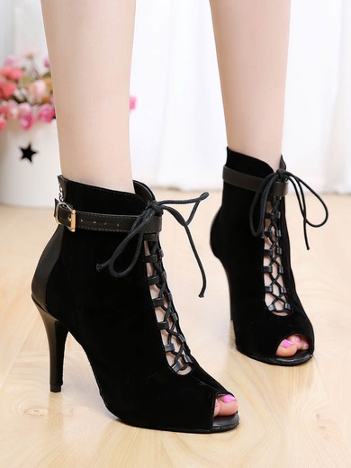 Women's Peep Toe Velvet Zipper Stiletto Heel Dance Shoes #UKM03031327