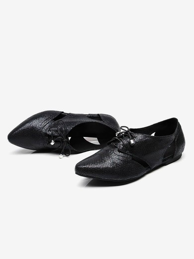 Women's Closed Toe Real Leather Flat Heel Dance Shoes #UKM03031329