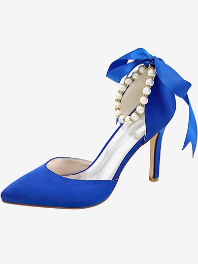 Women's Closed Toe Satin Buckle Stiletto Heel Wedding Shoes #UKM03031126