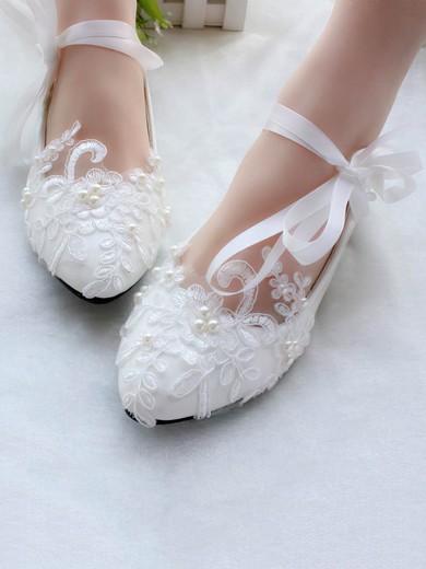 Women's Pumps PVC Imitation Pearl Flat Heel Wedding Shoes #UKM03031128