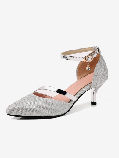 Women's Closed Toe PVC Sequin Kitten Heel Wedding Shoes #UKM03031130
