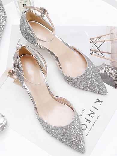 Women's Closed Toe Sparkling Glitter Sparkling Glitter Kitten Heel Wedding Shoes #UKM03031134