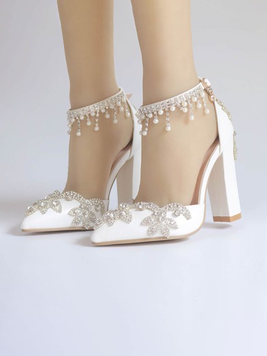 Women's Closed Toe PVC Crystal Chunky Heel Wedding Shoes #UKM03031136