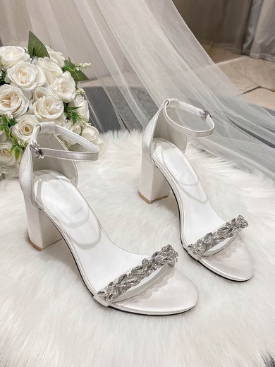 Women's Sandals Satin Crystal Chunky Heel Wedding Shoes #UKM03031148