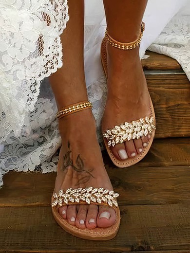 Women's Sandals PVC Crystal Flat Heel Wedding Shoes #UKM03031163
