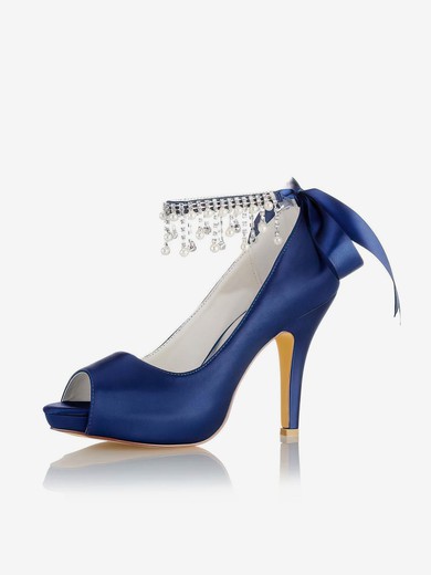 Women's Sandals Satin Crystal Stiletto Heel Wedding Shoes #UKM03031168