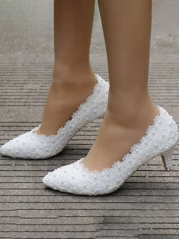 Women's Pumps Leatherette Imitation Pearl Kitten Heel Wedding Shoes #UKM03031169