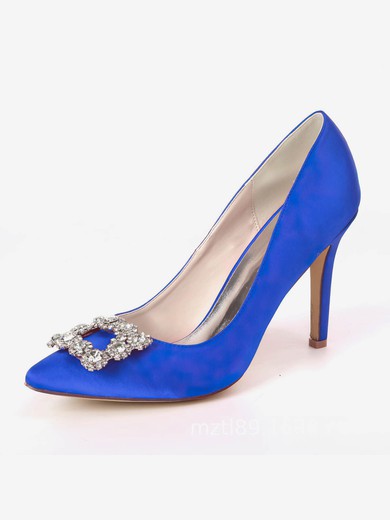 Women's Pumps Satin Crystal Stiletto Heel Wedding Shoes #UKM03031171