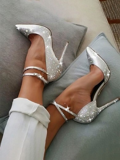 Women's Closed Toe Sparkling Glitter Sparkling Glitter Stiletto Heel Wedding Shoes #UKM03031172