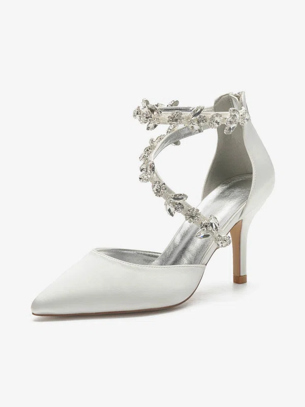 Women's Closed Toe Satin Zipper Stiletto Heel Wedding Shoes #UKM03031177