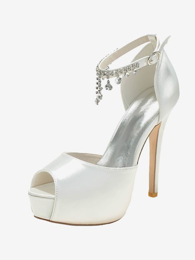 Women's Peep Toe Satin Crystal Stiletto Heel Wedding Shoes #UKM03031180