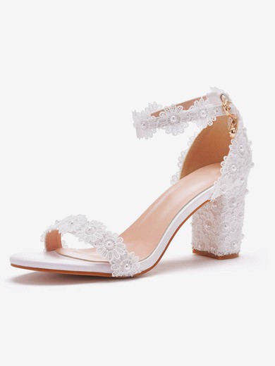 Women's Sandals Leatherette Flower Chunky Heel Wedding Shoes #UKM03031185