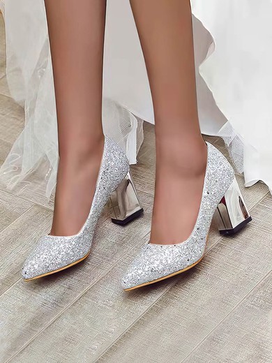 Women's Pumps Sparkling Glitter Sparkling Glitter Chunky Heel Wedding Shoes #UKM03031187