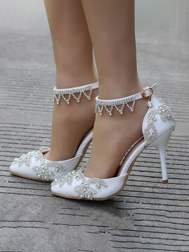 Women's Closed Toe Leatherette Buckle Stiletto Heel Wedding Shoes #UKM03031189