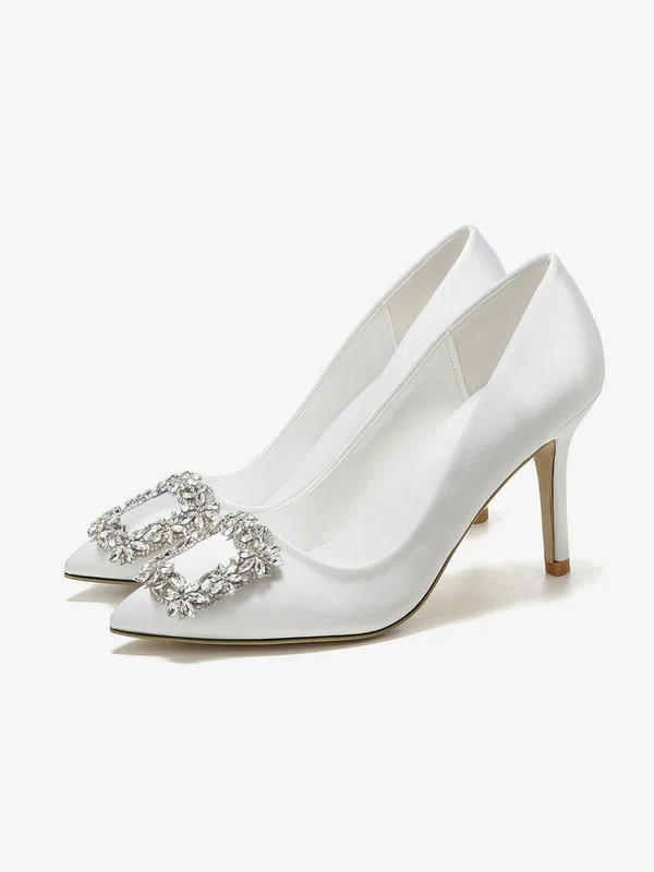 Women's Pumps Silk Crystal Stiletto Heel Wedding Shoes #UKM03031192