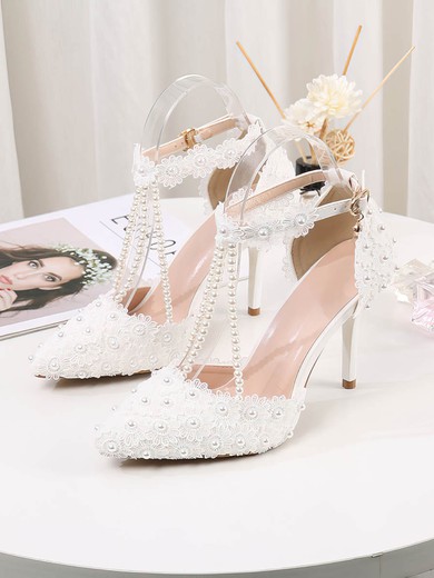 Women's Closed Toe Leatherette Flower Stiletto Heel Wedding Shoes #UKM03031193