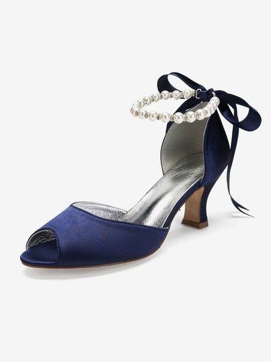 Women's Peep Toe Silk Like Satin Bowknot Chunky Heel Wedding Shoes #UKM03031195