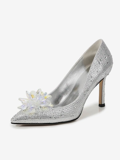 Women's Pumps Leatherette Rhinestone Stiletto Heel Wedding Shoes #UKM03031199