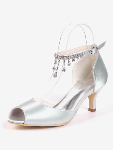 Women's Heels Silk Like Satin Rhinestone Kitten Heel Wedding Shoes #UKM03031203