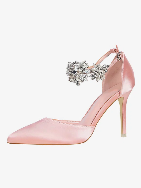 Women's Pumps Satin Rhinestone Stiletto Heel Wedding Shoes #UKM03031206