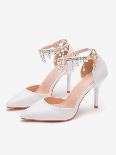 Women's Closed Toe Leatherette Rhinestone Stiletto Heel Wedding Shoes #UKM03031207