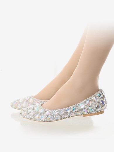 Women's Pumps Leatherette Rhinestone Flat Heel Wedding Shoes #UKM03031208