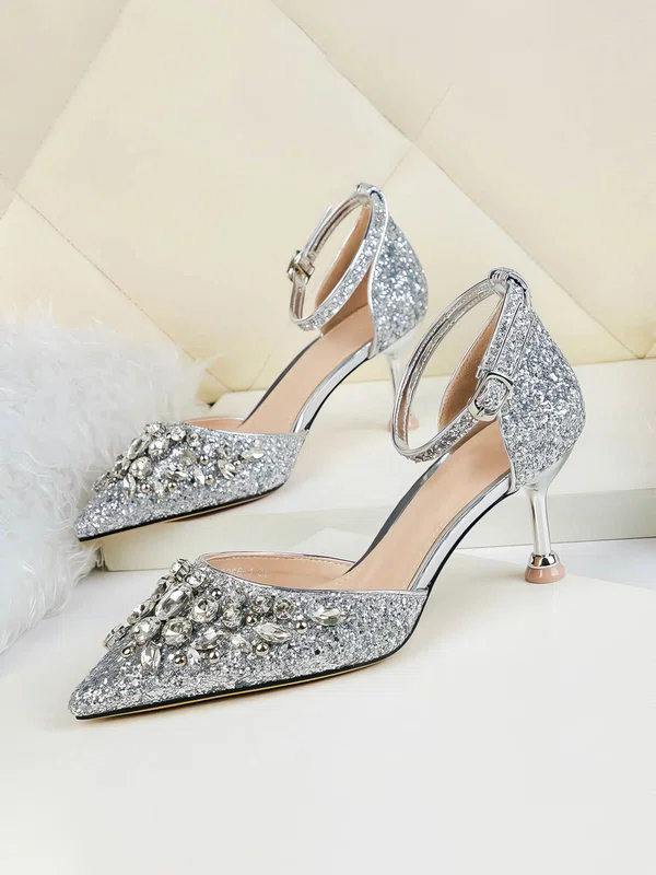Women's Closed Toe Sparkling Glitter Rhinestone Stiletto Heel Wedding Shoes #UKM03031355