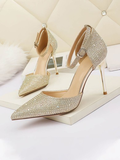 Women's Closed Toe Sparkling Glitter Crystal Stiletto Heel Wedding Shoes #UKM03031361